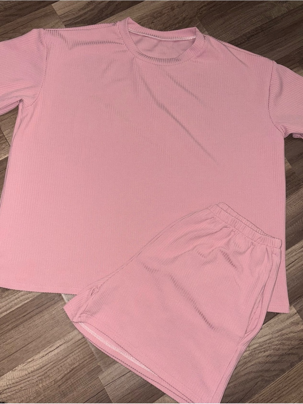 Light Pink Ribbed Short Sleeve Top & Shorts Sleep Set